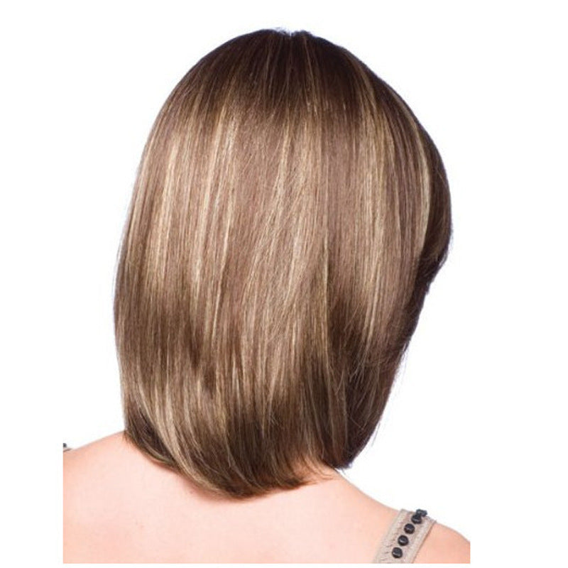 Women's Fashion Fiber Brown Pick Gold Wig Short Straight Hair