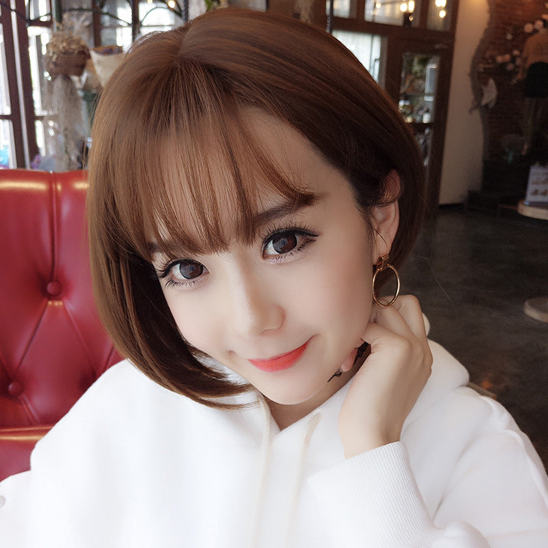 Women's Rose Net Natural Inner Buckle Cute Wig Short Straight Hair