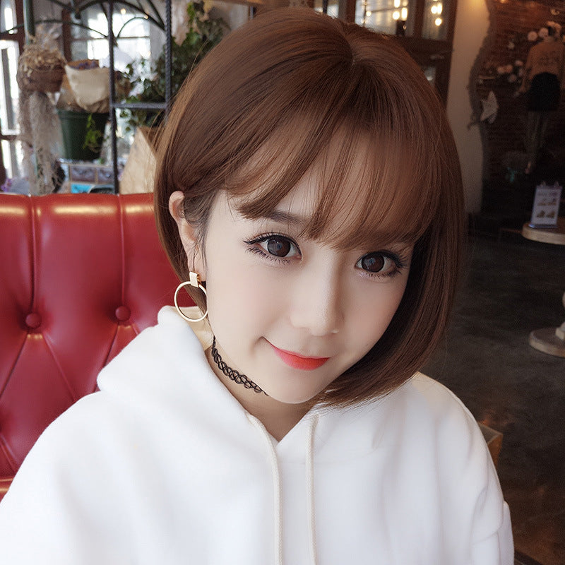 Women's Rose Net Natural Inner Buckle Cute Wig Short Straight Hair