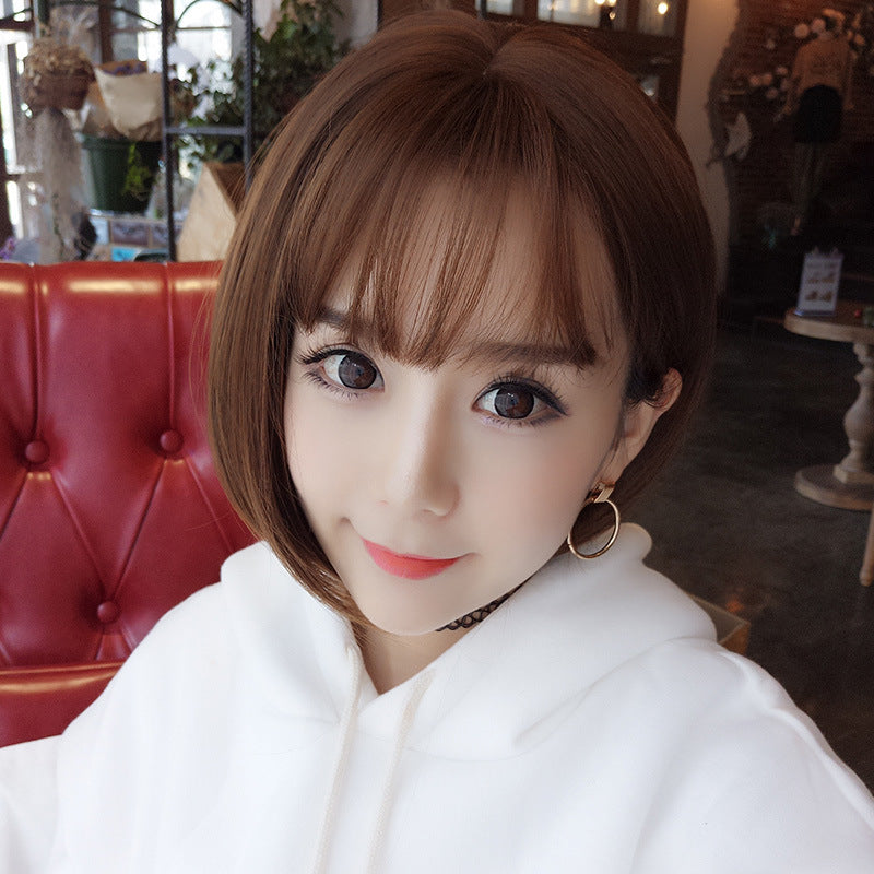 Women's Rose Net Natural Inner Buckle Cute Wig Short Straight Hair