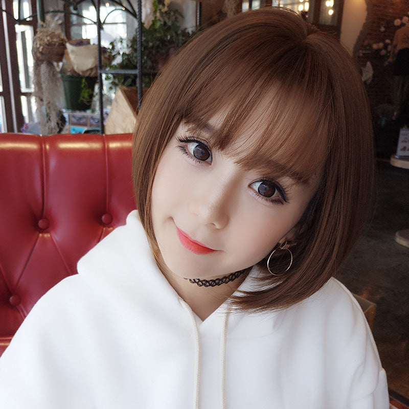 Women's Rose Net Natural Inner Buckle Cute Wig Short Straight Hair
