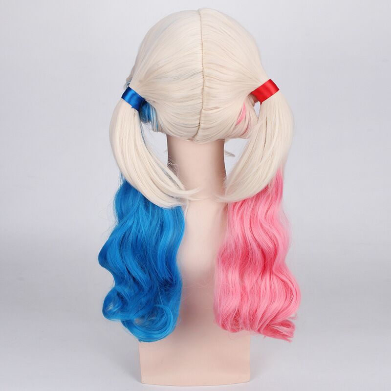 Movie Suicide Squad Ugly Harley Quinn Gradient Red Wig Long Curls