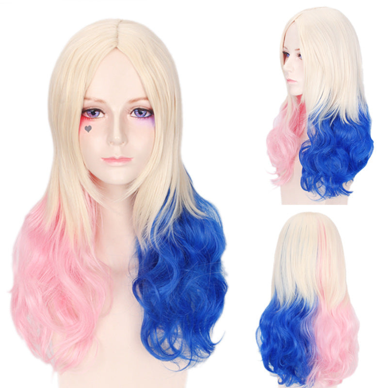 Movie Suicide Squad Ugly Harley Quinn Gradient Red Wig Long Curls