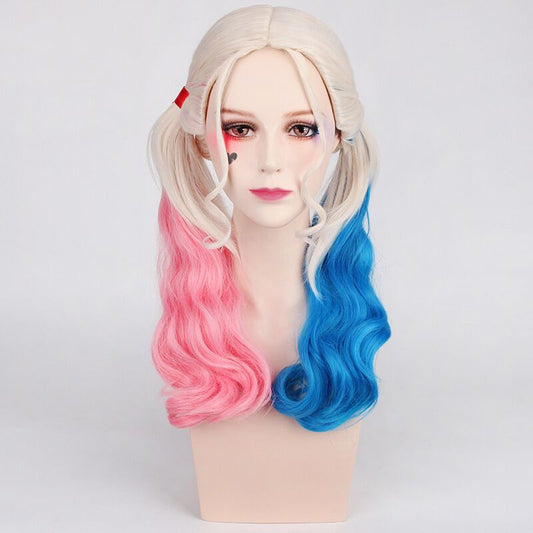 Movie Suicide Squad Ugly Harley Quinn Gradient Red Wig Long Curls