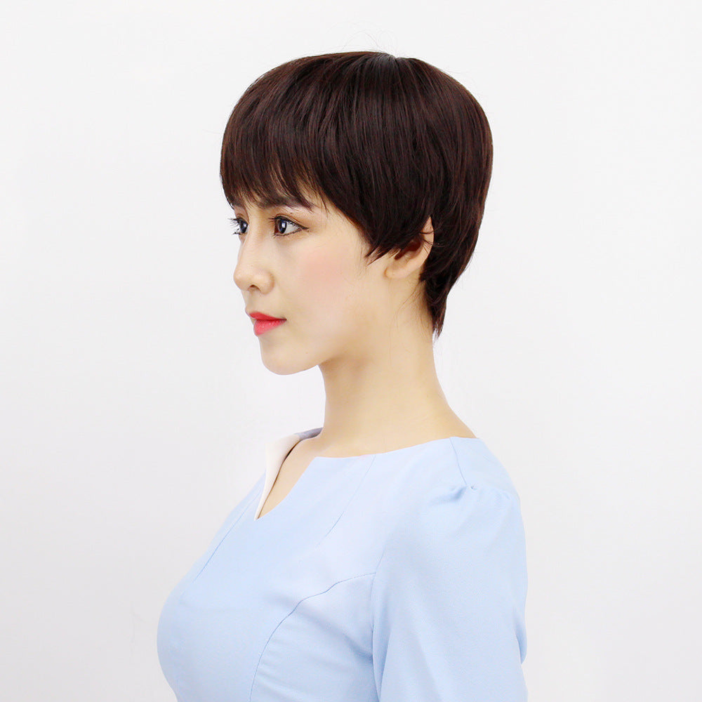 Women's Give Mom Side Bangs Sheath Fluffy Light Natural Wig Short Straight Hair