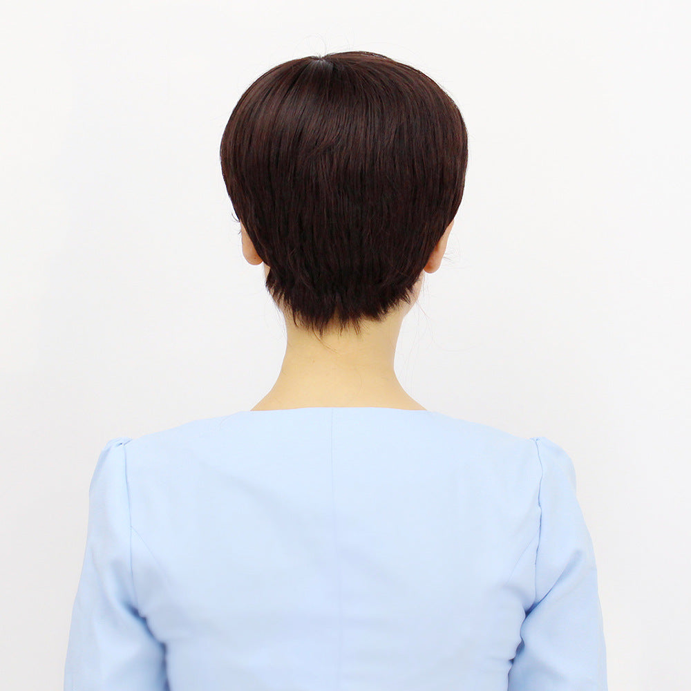 Women's Give Mom Side Bangs Sheath Fluffy Light Natural Wig Short Straight Hair