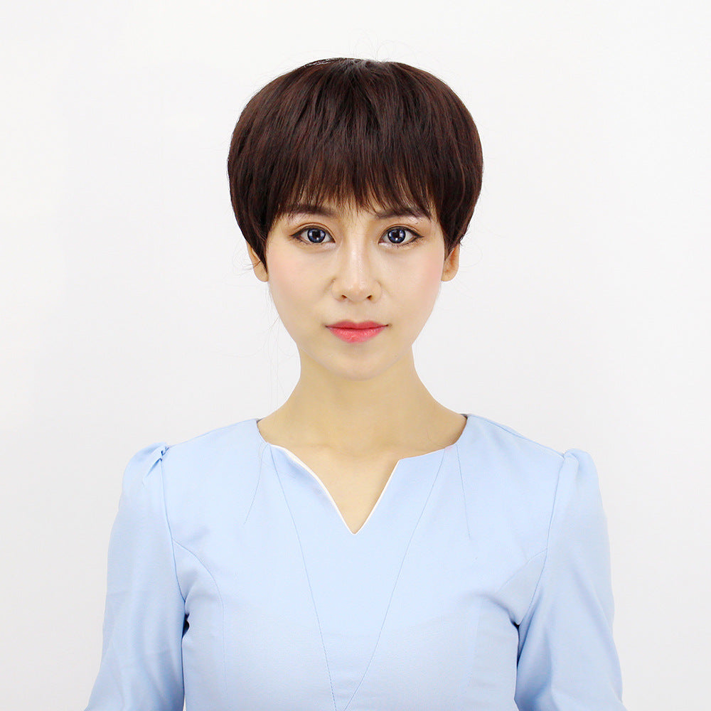 Women's Give Mom Side Bangs Sheath Fluffy Light Natural Wig Short Straight Hair