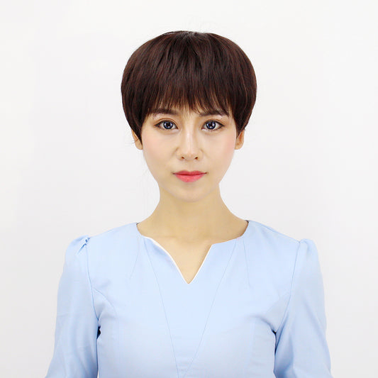 Women's Give Mom Side Bangs Sheath Fluffy Light Natural Wig Short Straight Hair