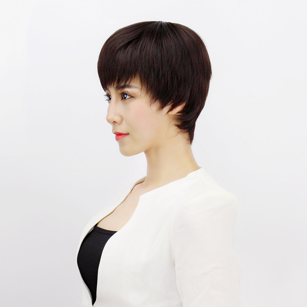 Simulation Cover Fluffy Face Shaving Side Bangs Type Full Wig Short Straight Hair
