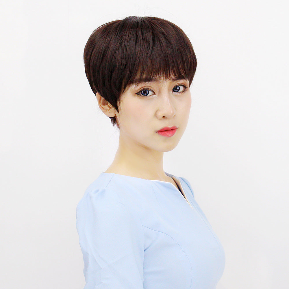 Women's Give Mom Side Bangs Sheath Fluffy Light Natural Wig Short Straight Hair