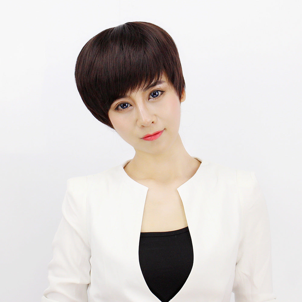 Simulation Cover Fluffy Face Shaving Side Bangs Type Full Wig Short Straight Hair