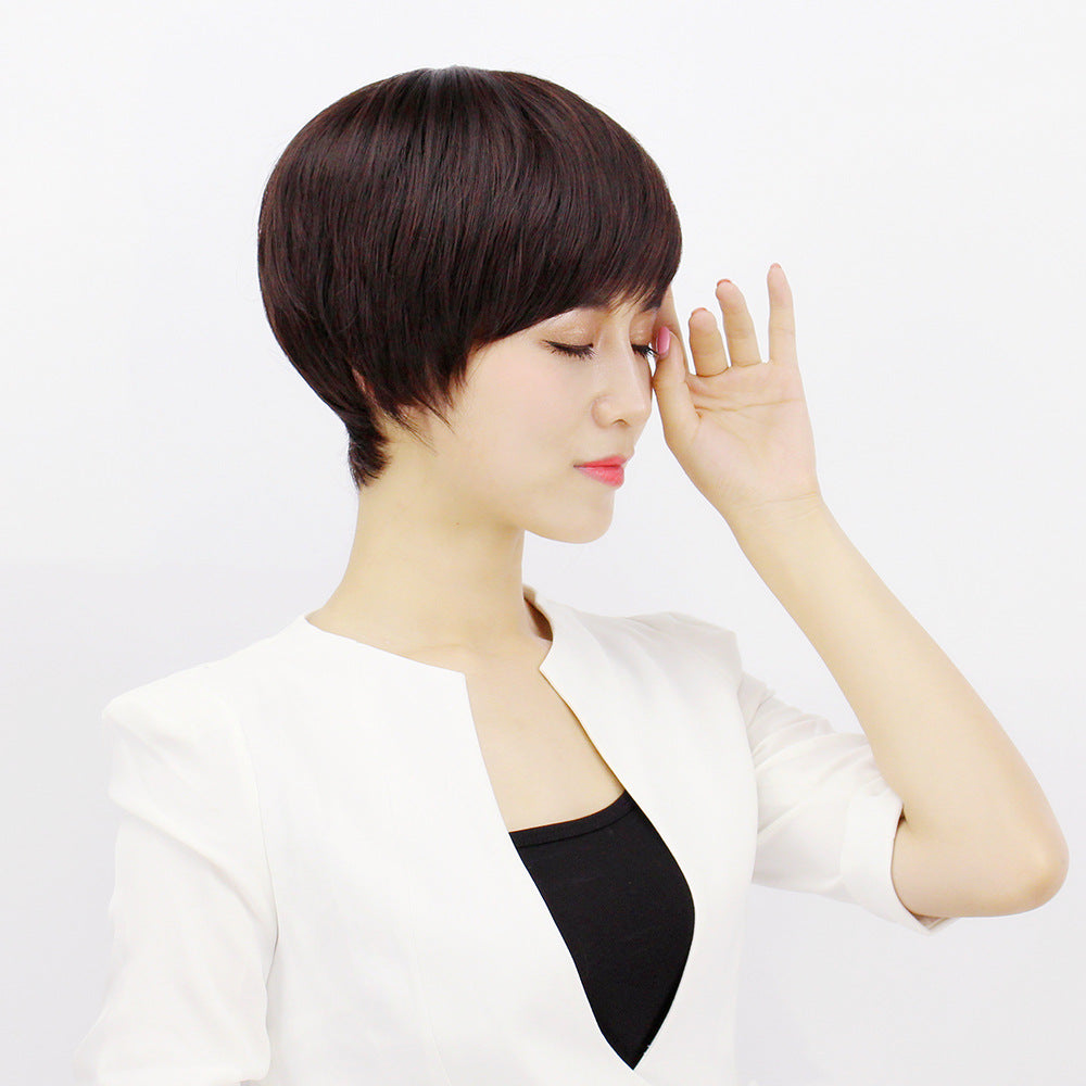 Simulation Cover Fluffy Face Shaving Side Bangs Type Full Wig Short Straight Hair