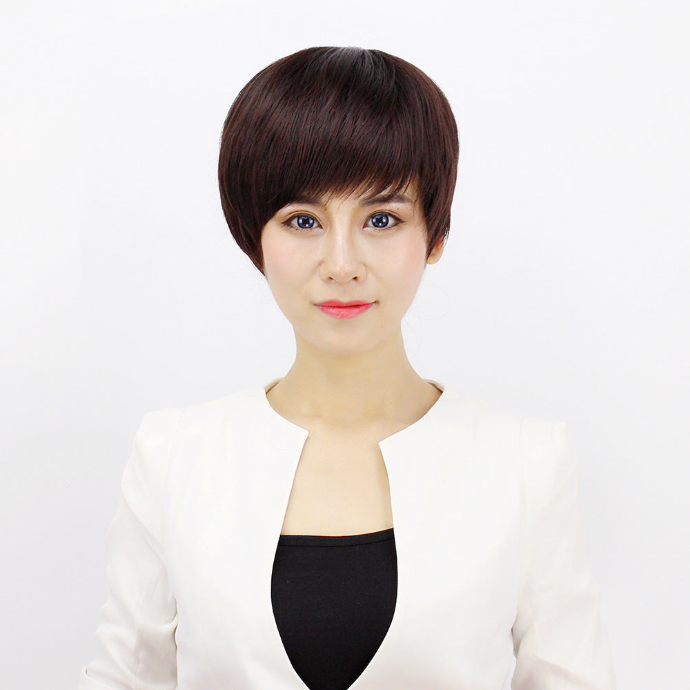 Simulation Cover Fluffy Face Shaving Side Bangs Type Full Wig Short Straight Hair