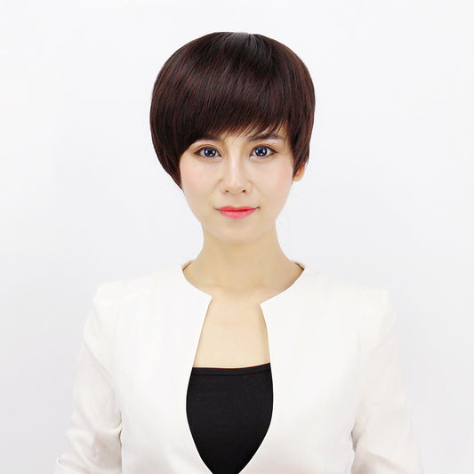Simulation Cover Fluffy Face Shaving Side Bangs Type Full Wig Short Straight Hair