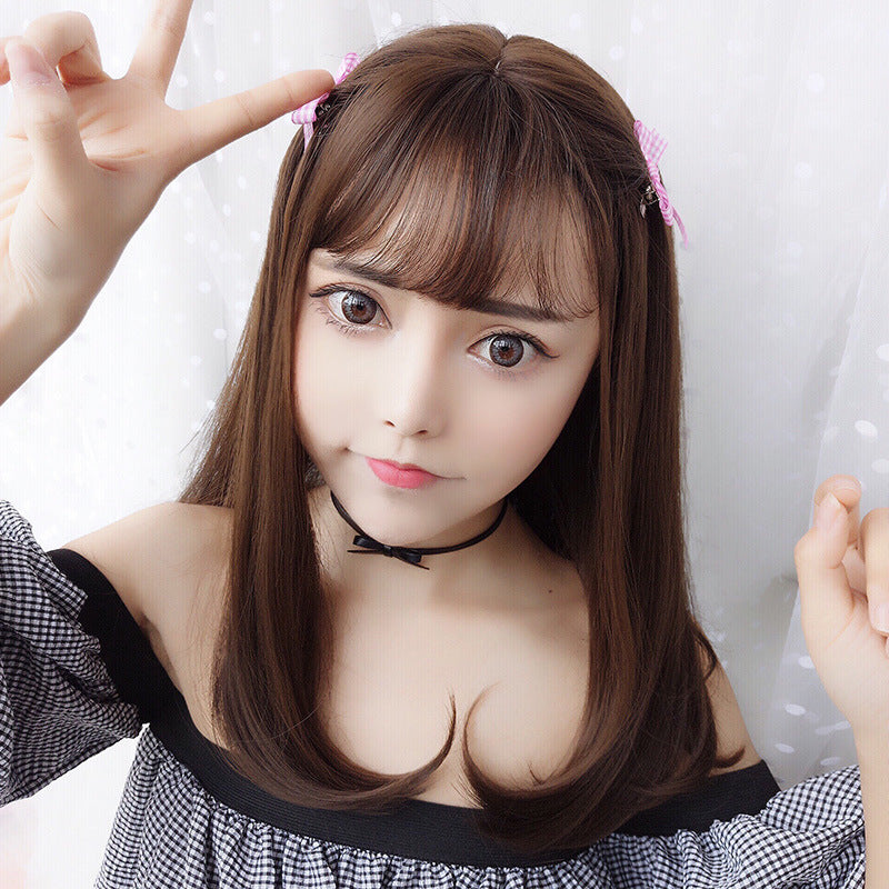Women's Mid-length Tail Inner Buckle Rinka Haircut Air Bangs Fluffy Face Wig Short Straight Hair