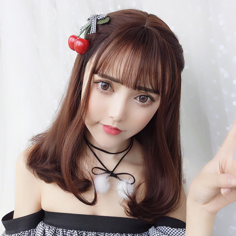 Women's Mid-length Tail Inner Buckle Rinka Haircut Air Bangs Fluffy Face Wig Short Straight Hair