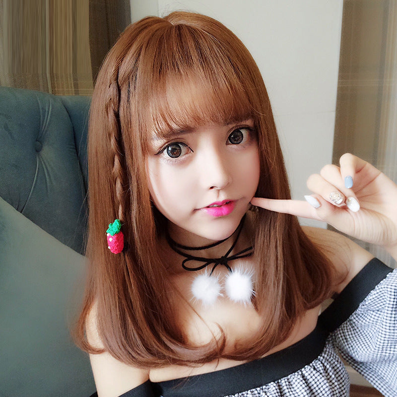 Women's Mid-length Tail Inner Buckle Rinka Haircut Air Bangs Fluffy Face Wig Short Straight Hair
