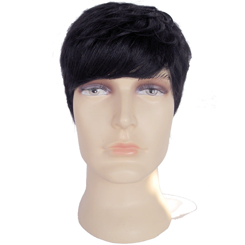 Men's Sheath Korean Style Head Cover Human Real Hair Wig