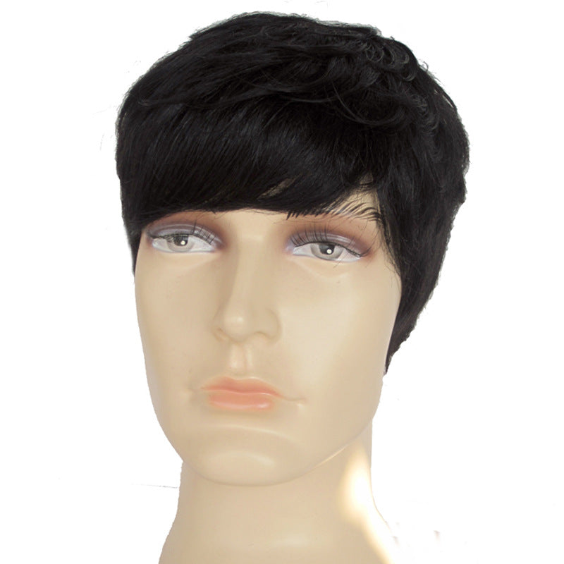 Men's Sheath Korean Style Head Cover Human Real Hair Wig