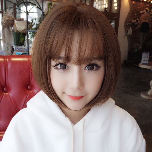 Women's Rose Net Natural Inner Buckle Cute Wig Short Straight Hair