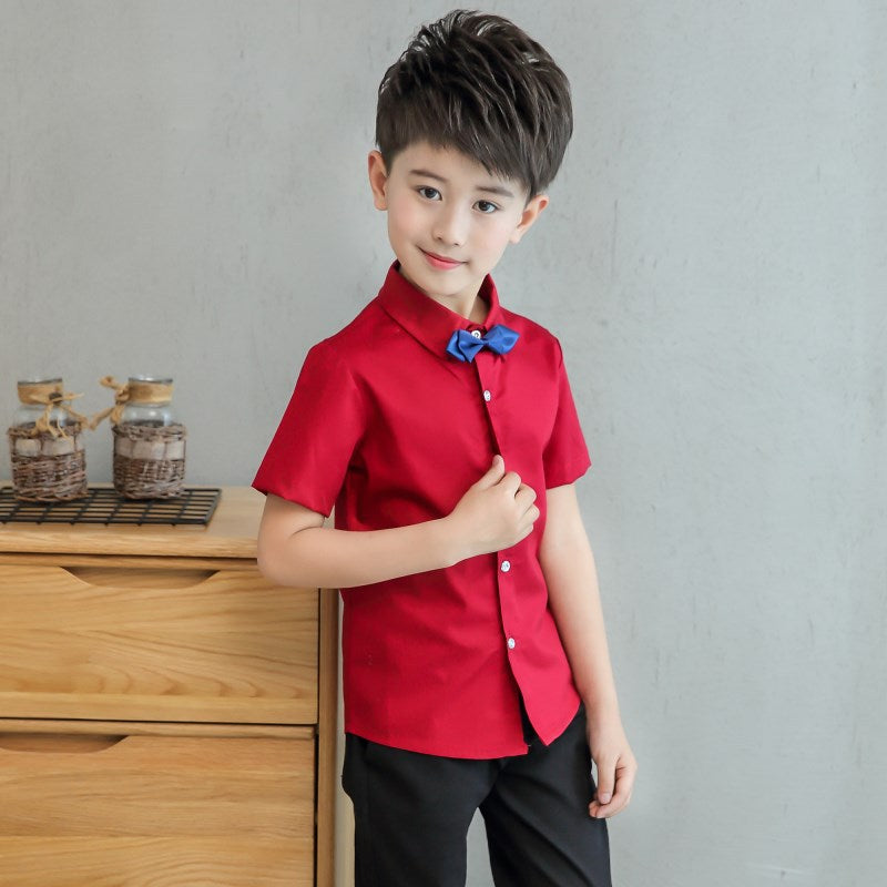 Children's Clothing Summer Short-sleeved Korean Cotton Middle Big Children's Shirt