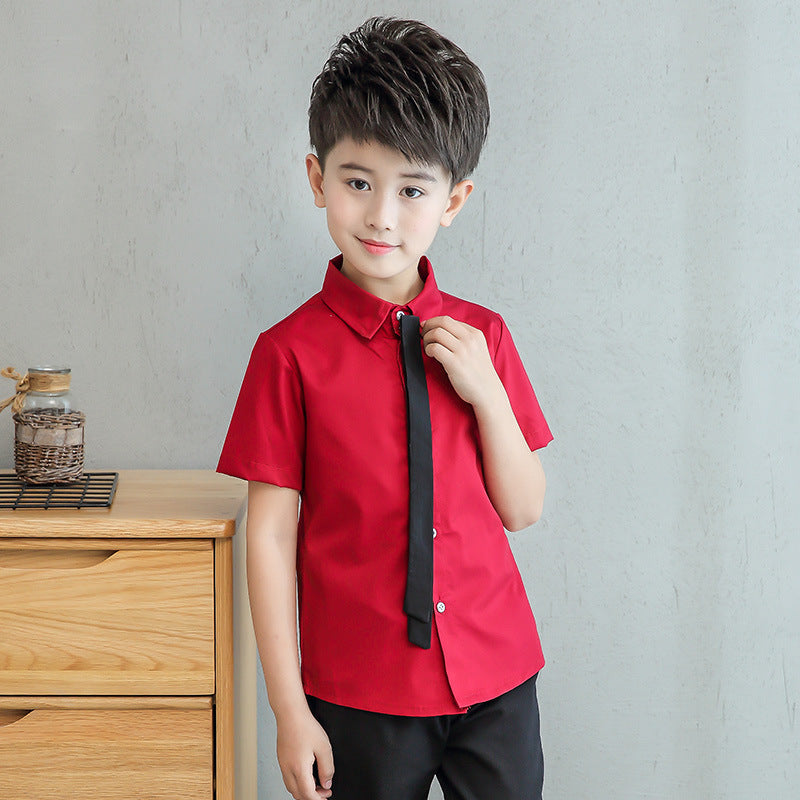 Children's Clothing Summer Short-sleeved Korean Cotton Middle Big Children's Shirt