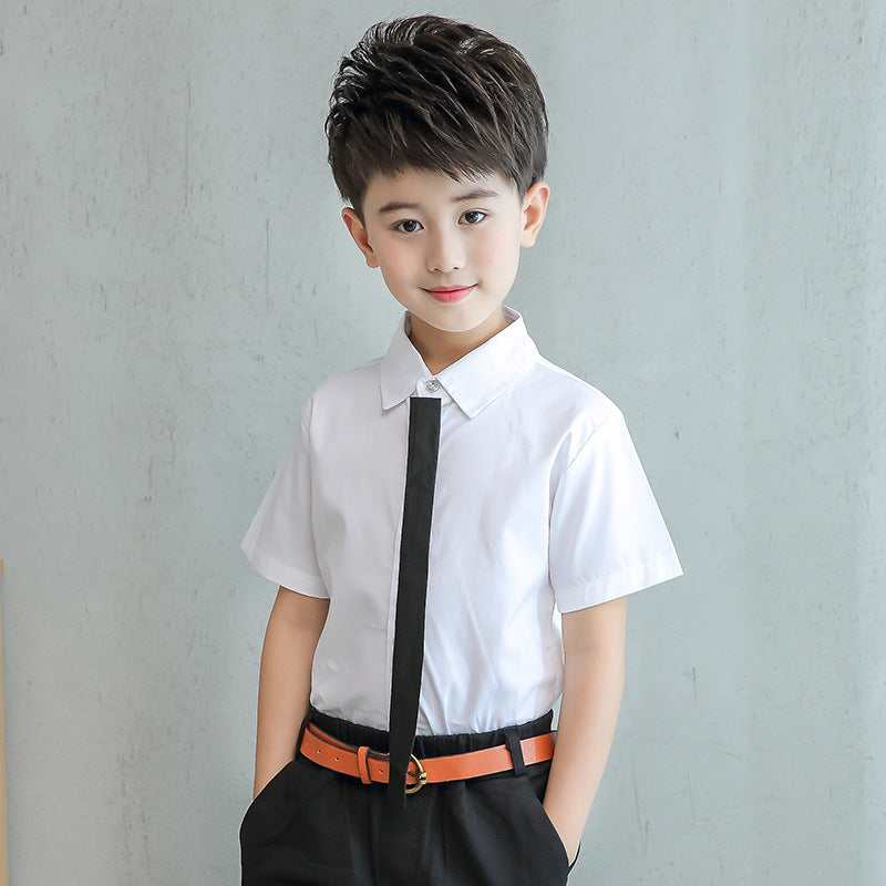 Children's Clothing Summer Short-sleeved Korean Cotton Middle Big Children's Shirt
