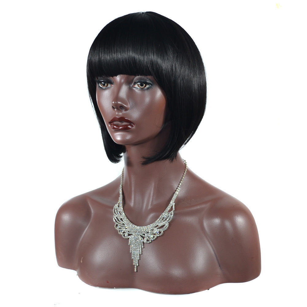 Women's Short Straight Headgear Bangs Fashion Cover Real Hair Wig