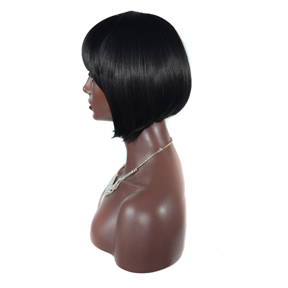 Women's Short Straight Headgear Bangs Fashion Cover Real Hair Wig
