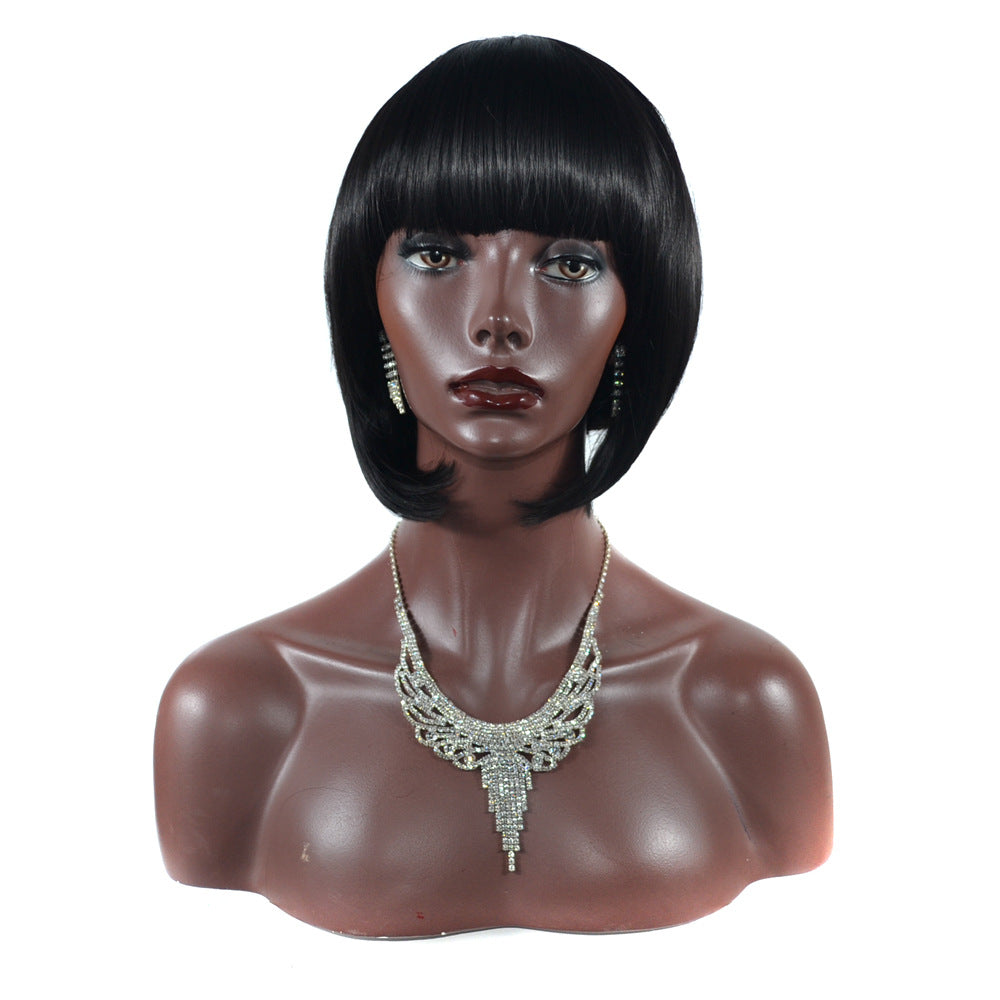 Women's Short Straight Headgear Bangs Fashion Cover Real Hair Wig