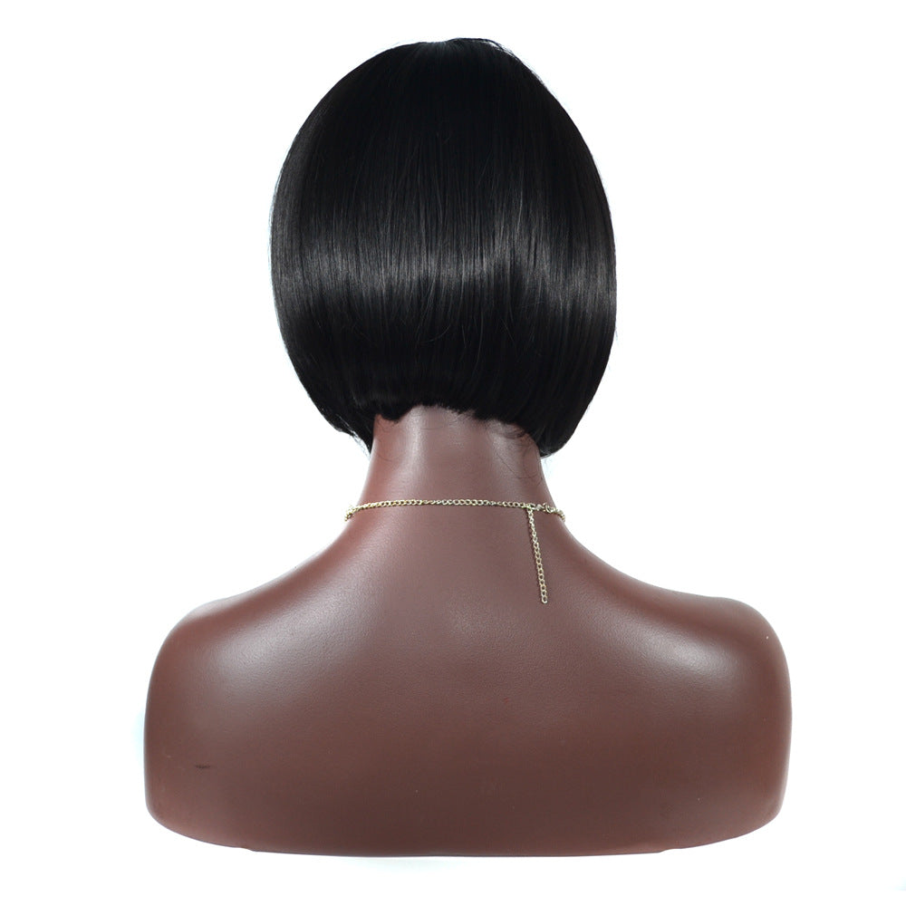 Women's Short Straight Headgear Bangs Fashion Cover Real Hair Wig