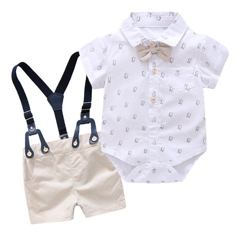 Boy Gentleman Lapel Bib Short Sleeve Shorts Going Out Jumpsuit, Climbing Suit