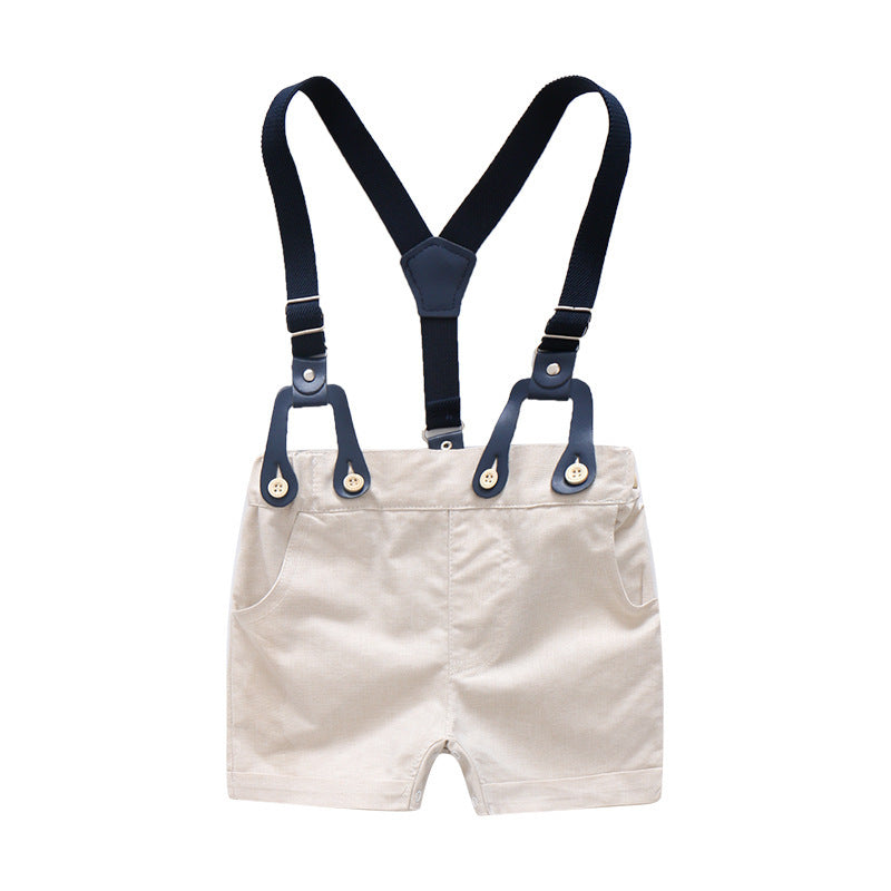 Boy Gentleman Lapel Bib Short Sleeve Shorts Going Out Jumpsuit, Climbing Suit