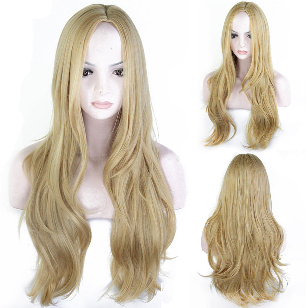 Female Golden Curly Hair Waves Roll African Wig Long Curls