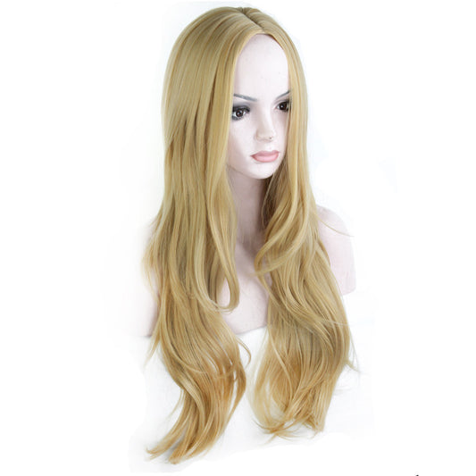 Female Golden Curly Hair Waves Roll African Wig Long Curls