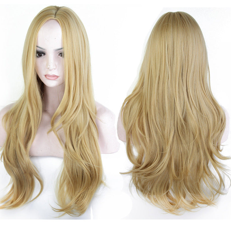 Female Golden Curly Hair Waves Roll African Wig Long Curls