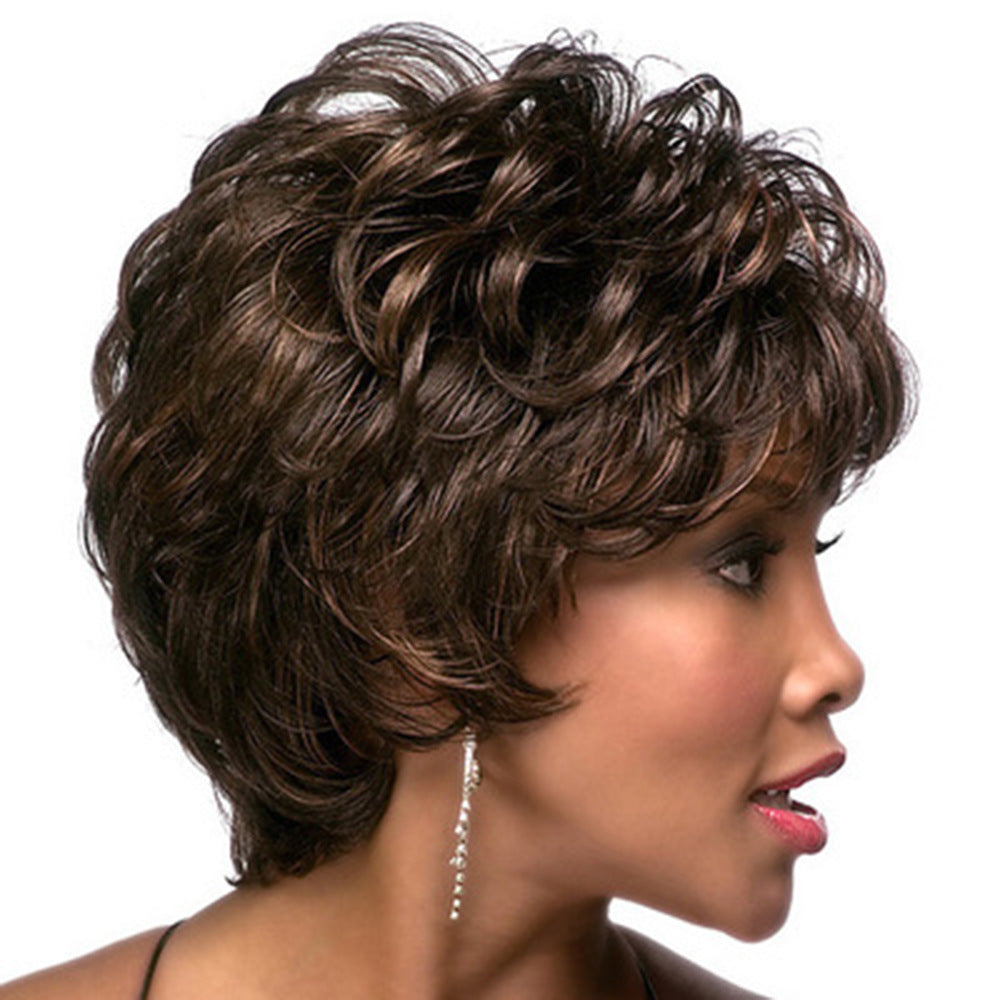 Women's Side Bangs Fluffy Pick Color Head Wig Short Curly Hair
