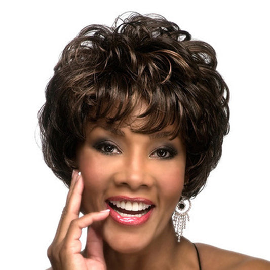 Women's Side Bangs Fluffy Pick Color Head Wig Short Curly Hair