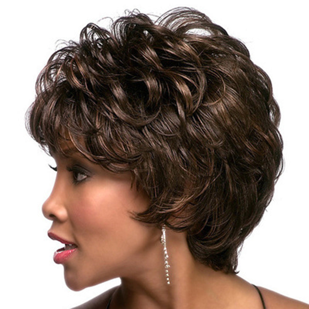 Women's Side Bangs Fluffy Pick Color Head Wig Short Curly Hair