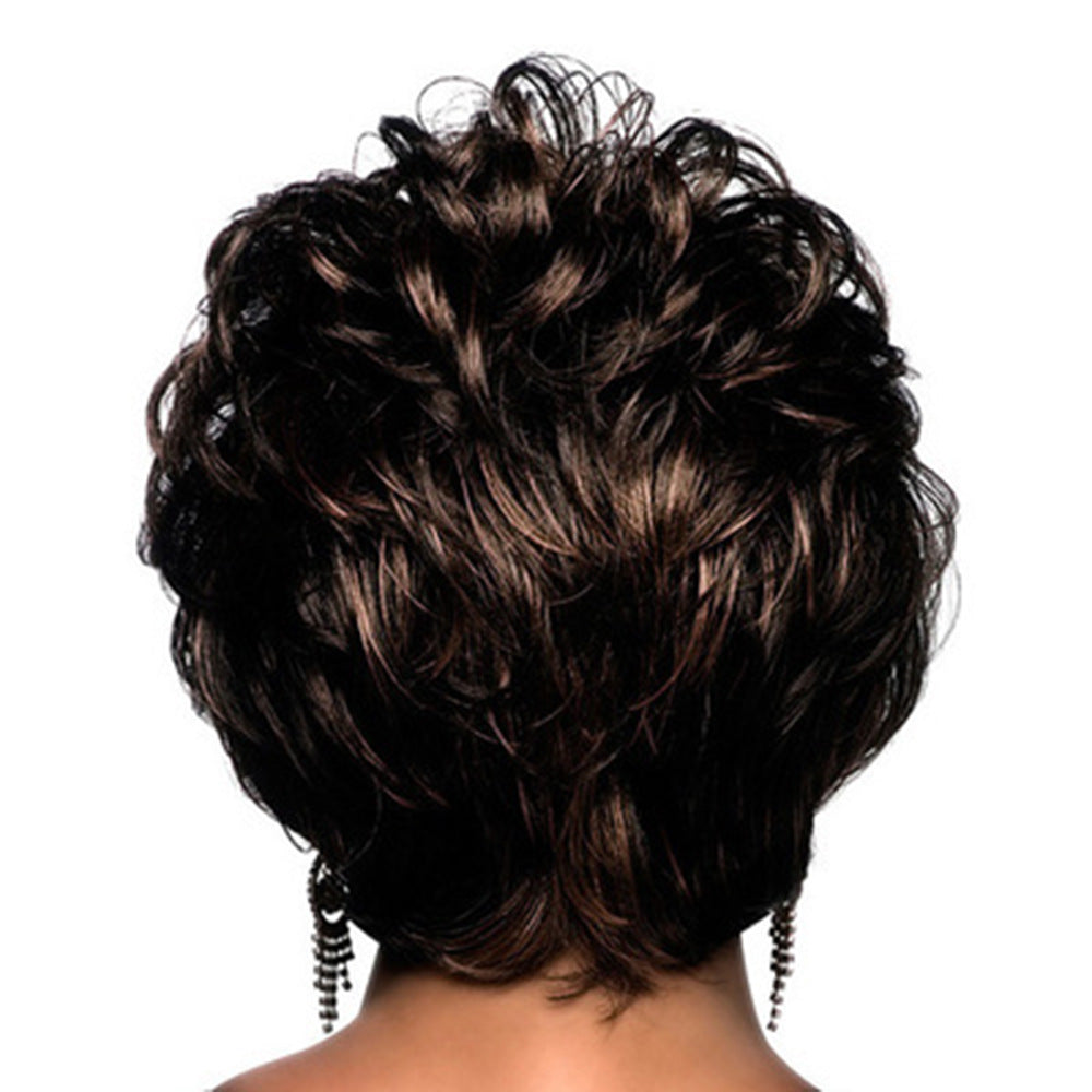 Women's Side Bangs Fluffy Pick Color Head Wig Short Curly Hair