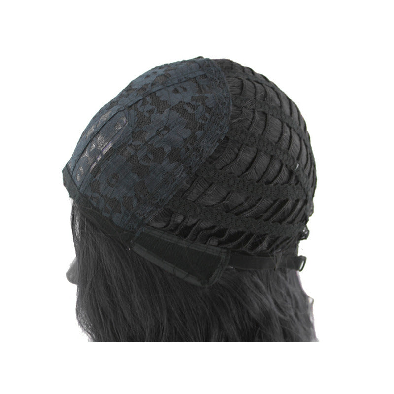 African Air Bangs Hair Simulation Scalp Chemical Fiber Headgear Black Long Straight Wig