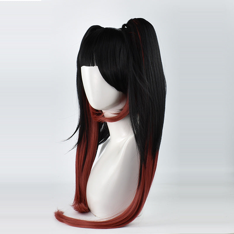 Three Wigs Black Red Gradient Color Fiber Jaws Clamp Pair Cos Wig