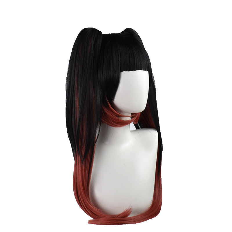 Three Wigs Black Red Gradient Color Fiber Jaws Clamp Pair Cos Wig