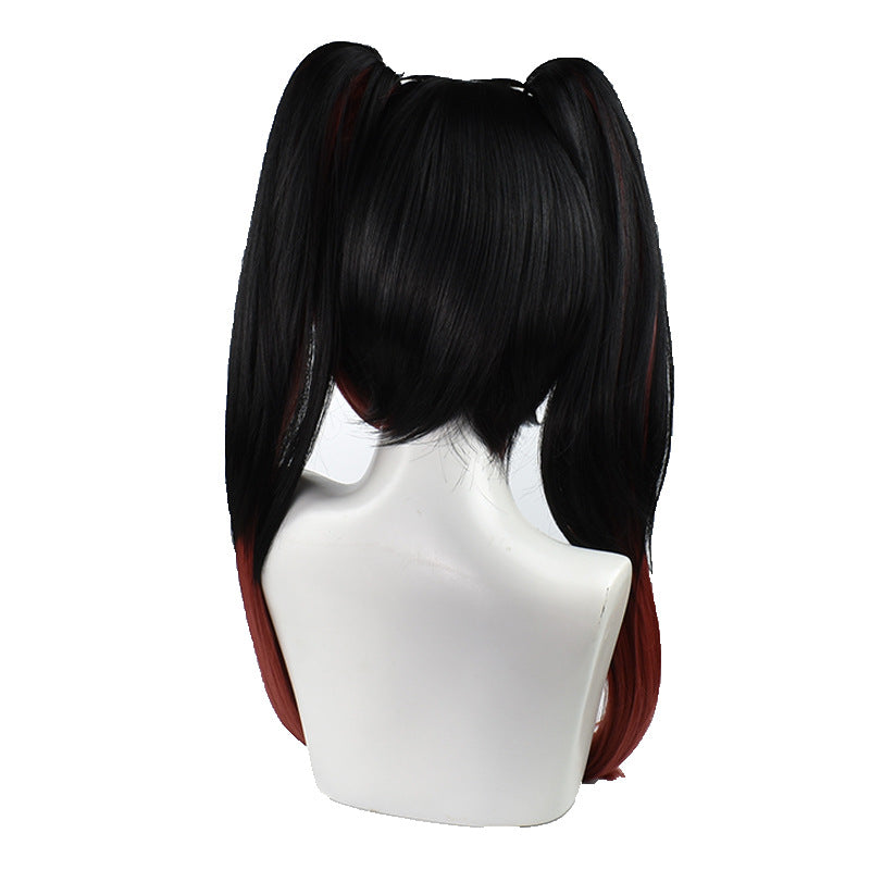 Three Wigs Black Red Gradient Color Fiber Jaws Clamp Pair Cos Wig