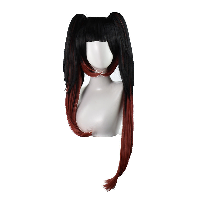 Three Wigs Black Red Gradient Color Fiber Jaws Clamp Pair Cos Wig