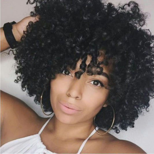 Curly Hair Head Cover Fiber Female Natural Black African Small Long Straight Wig