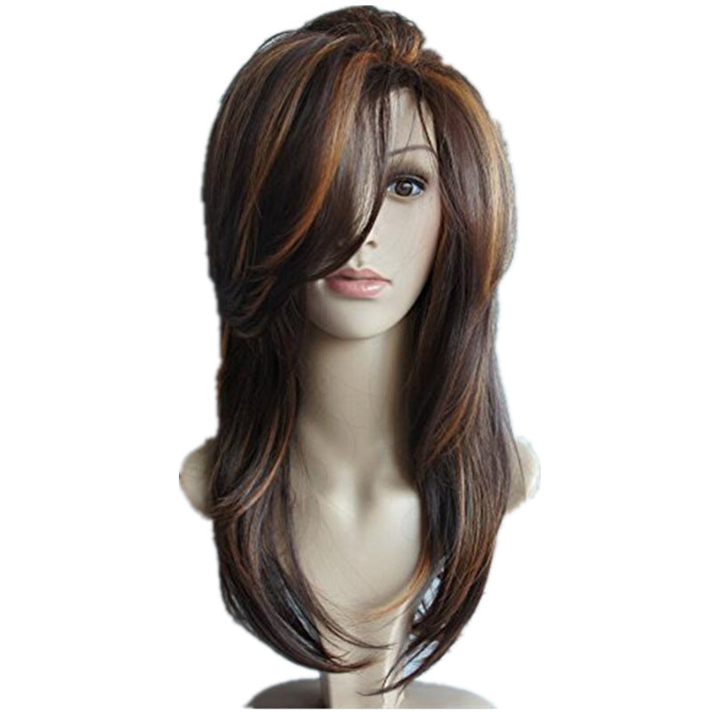Women's Golden Brown Highlight Gradient Curly Hair Fluffy Pear Wig Long Curls