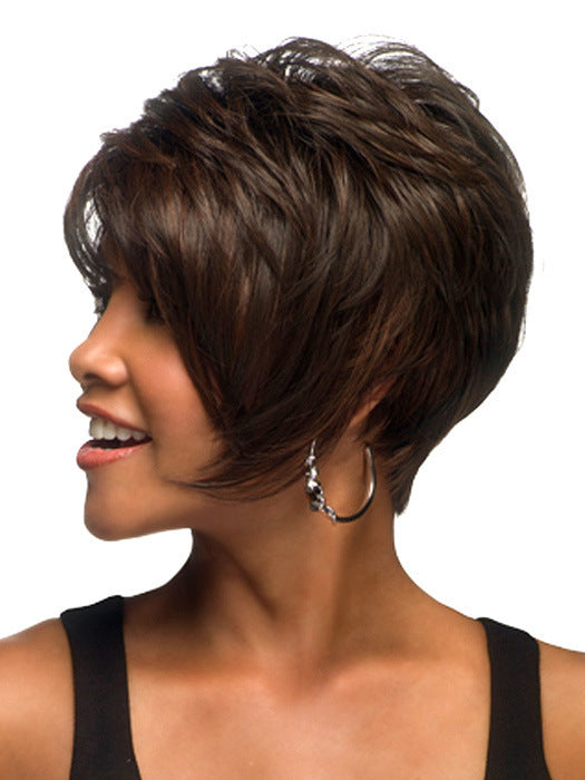 Women's Fluffy Lifelike Micro Curly Head Cover Wig Short Straight Hair