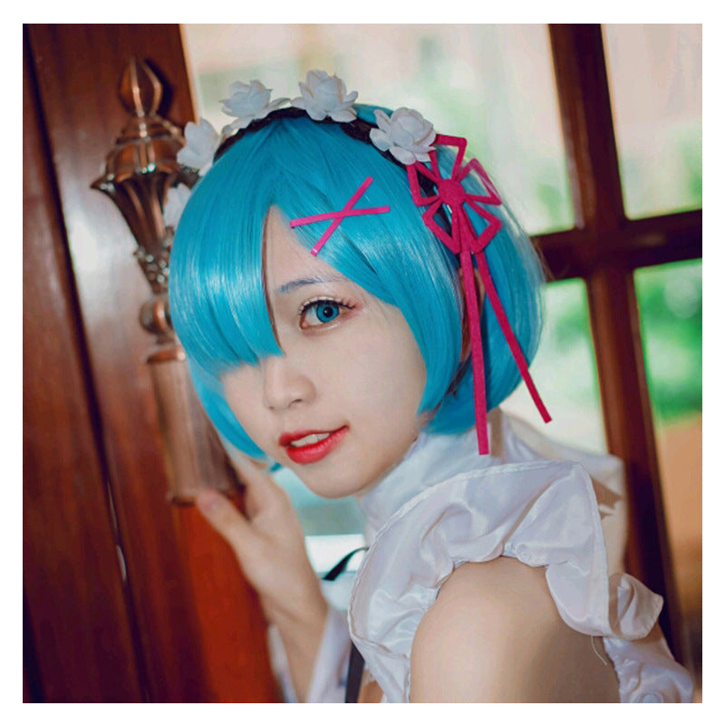 Blue Pink Hair Short Double Ponytail Cos Wig
