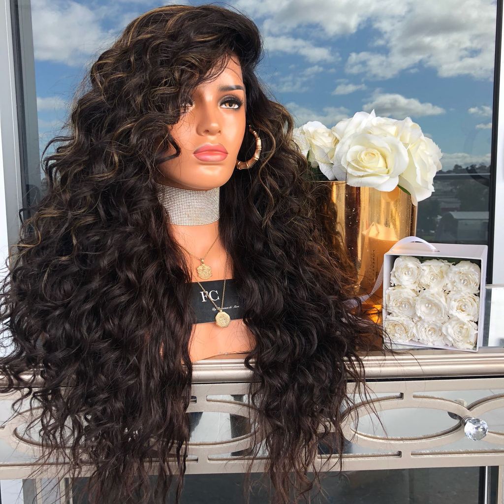 Women's Fashion Dark Brown Curly Hair Chemical Fiber Big Wave Wig Long Curls